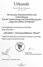 Tag des offenen Denkmals - Urkunde
